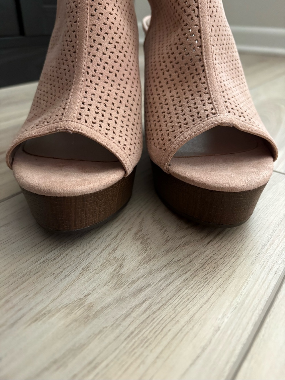 Indigo Blush Perforated Wedge Slingback Sandals - Picture 5 of 6